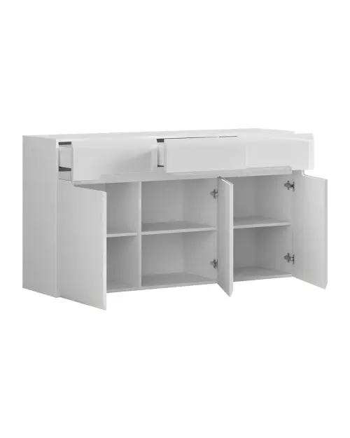 Cómoda Azteca Trio 150 cm con 3 puertas y 3 cajones blanco brillo