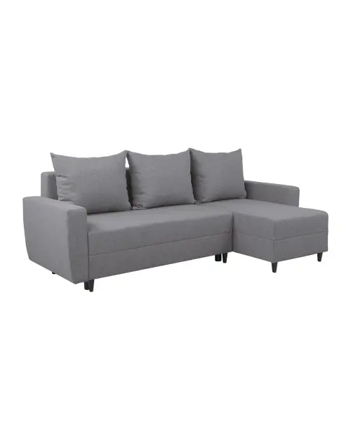 Sofá rinconera universal Malin convertible con arcón tela trenzada gris