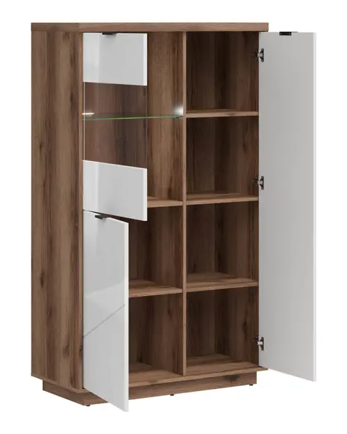 Vitrina Forn 94 cm con 3 puertas roble delano oscuro/blanco brillo