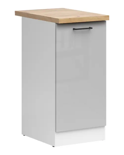 Szafka kuchenna dolna Junona Line 40 cm lewa jasnoszary połysk z blatem