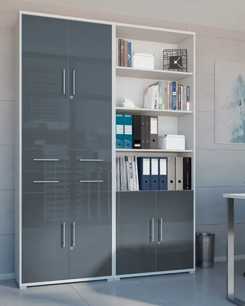 Estantería Office Lux 79 cm con 2 puertas y 4 estantes gris claro