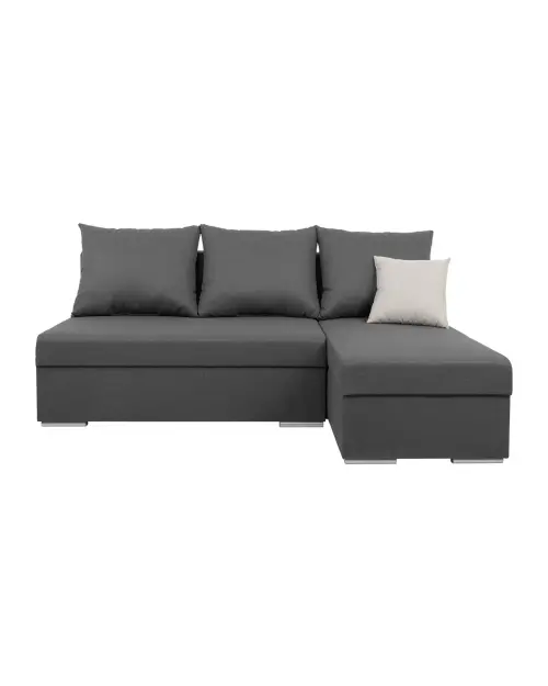 Sofá de esquina universal Laro convertible con arcón gris oscuro