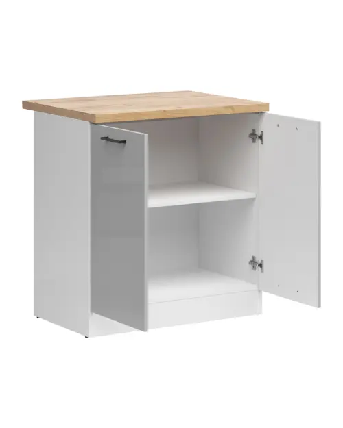 Szafka dolna Junona Line 80 cm dwudrzwiowa jasnoszary połysk z blatem