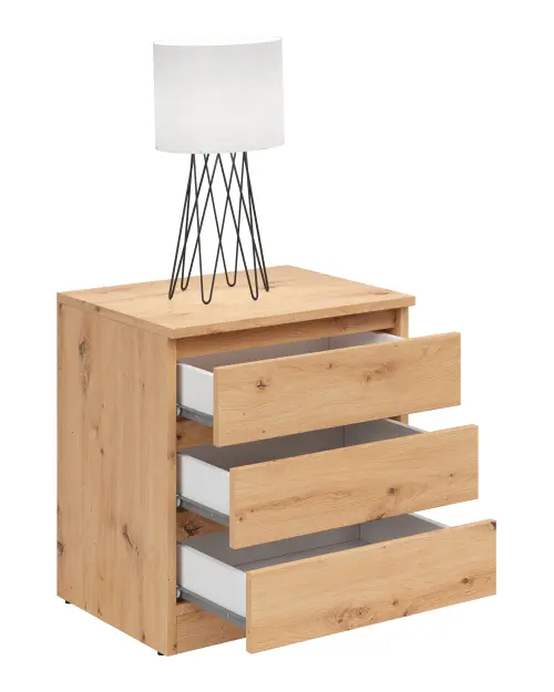 Mesita de noche Saturn 45 cm con 3 cajones roble artisan