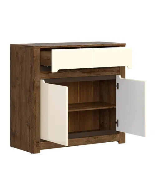 Cómoda Ruso 104 cm con 2 puertas y 2 cajones roble april/brillo perlado