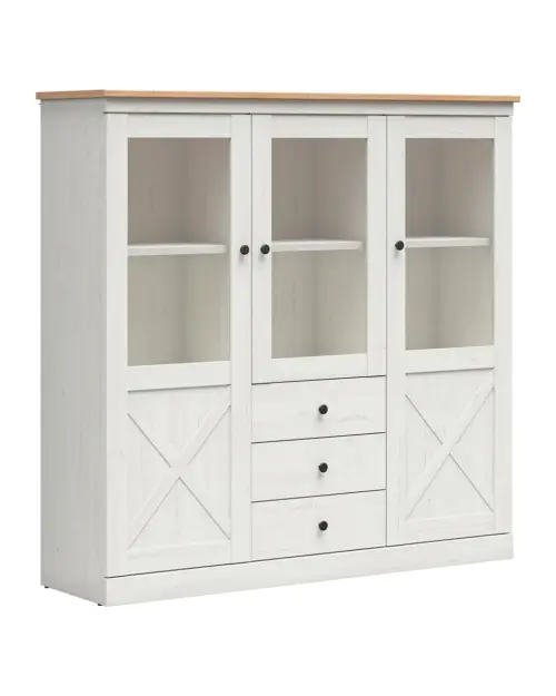 Vitrina Frija 153 cm con 3 puertas y 3 cajones pino andersen blanco