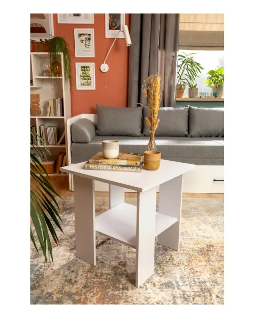 Mesa cuadrada Nepo Plus 55 cm con estante blanca