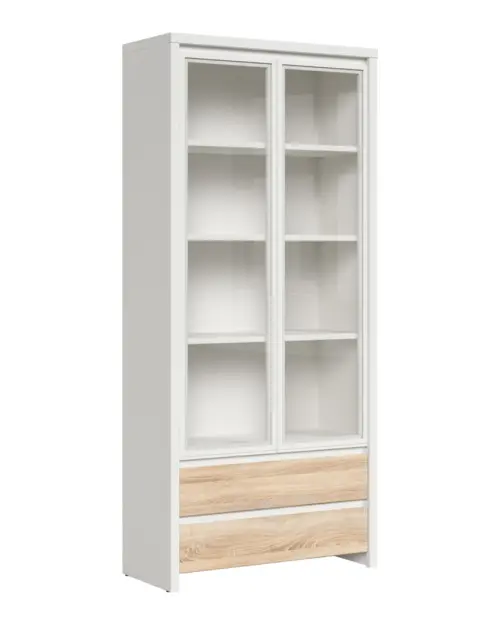 Вітрина Kaspian 90 см з 2 дверцятами та 2 шухлядами білий/дуб сонома