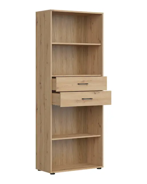 Estantería Space Office 80 cm con 2 cajones y 4 estantes roble artisan