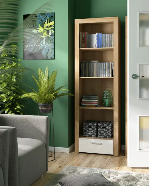 Estantería Balder 62 cm con cajón y 4 estantes roble riviera