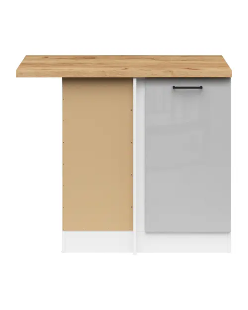 Armario de cocina bajo de rincón Junona Line izquierdo gris claro brillo con encimera ocupa rincón 100x60 cm