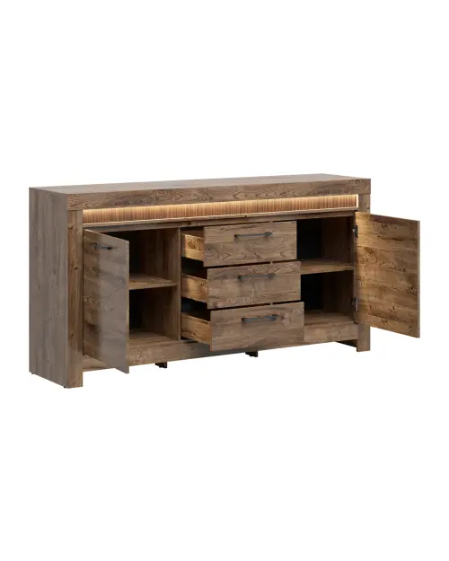 Cómoda Torin 180 cm con 2 puertas y 3 cajones roble ribbeck marrón