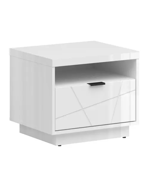 Mesita de noche Forn 50 cm con cajón blanco alto brillo