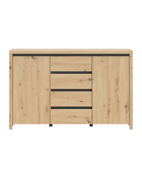 Cómoda Larios 143 cm con 2 puertas y 4 cajones roble artisan/negro