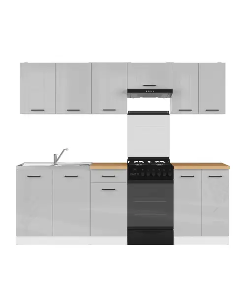 Zestaw kuchenny Junona Line 230 cm jasnoszary połysk z blatem