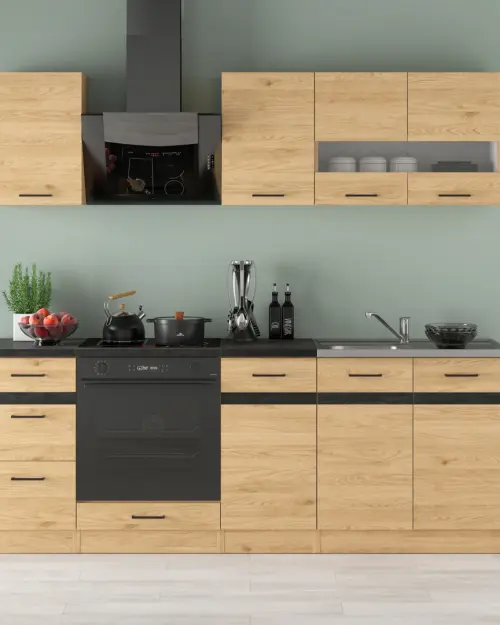 Conjunto de cocina Junona Line 220 cm roble bernstein con encimera