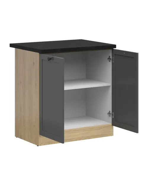 Szafka kuchenna dolna Junona Line 80 cm dwudrzwiowa grafitowa z blatem
