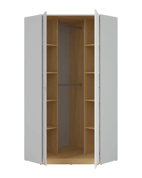 Armario de esquina Nandu 93x93 cm gris claro/roble polaco/blanco brillo