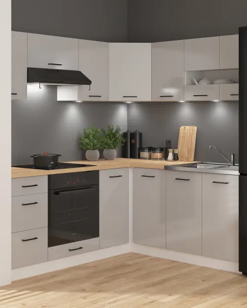 Conjunto de cocina de esquina Junona Line 180x200 gris claro sin encimera