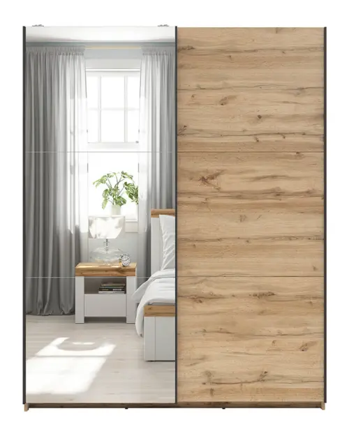 Armario corredero Tetrix 153 cm con espejo roble wotan