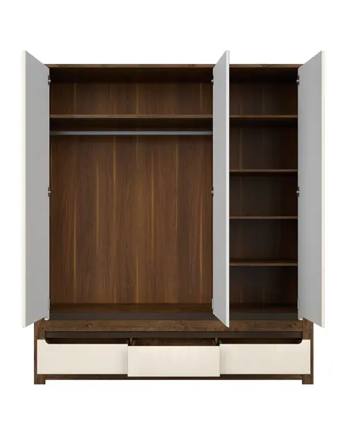 Armario de tres puertas Ruso 178 cm con espejo y cajones roble april/brillo perlado