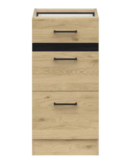 Armario bajo de cocina Junona Line 40 cm con 3 cajones roble bernstein