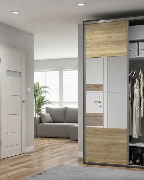 Sliding wardrobe Flex 150 cm with mirror graphite/mauvella oak
