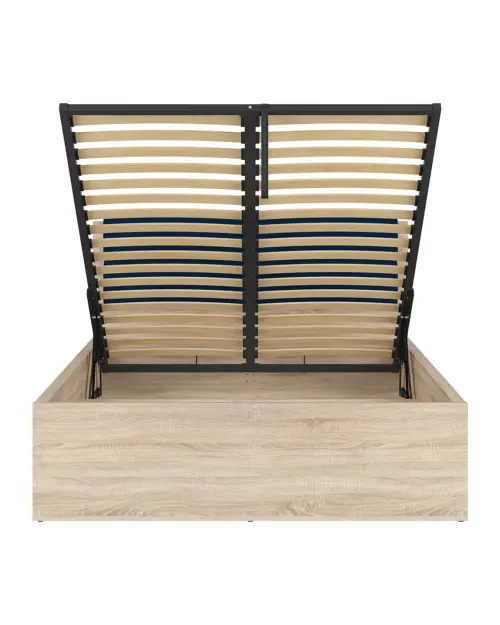 Cama Tetrix 140x200 con somier y contenedor roble sonoma