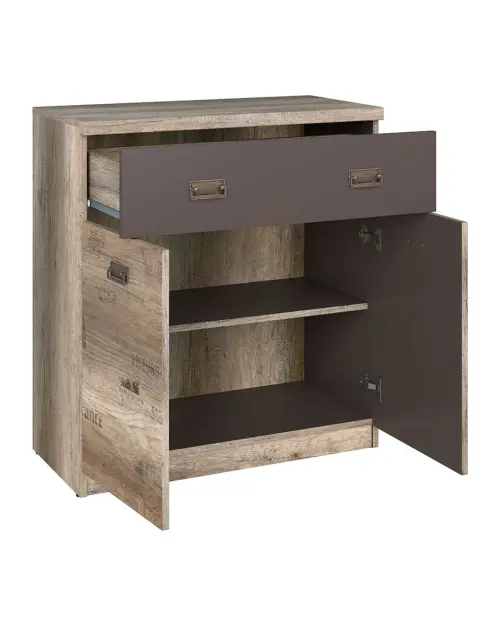 Cómoda Malcolm 80 cm con 2 puertas y un cajón roble canyon monument/gris tungsteno/roble canyon monument estampado