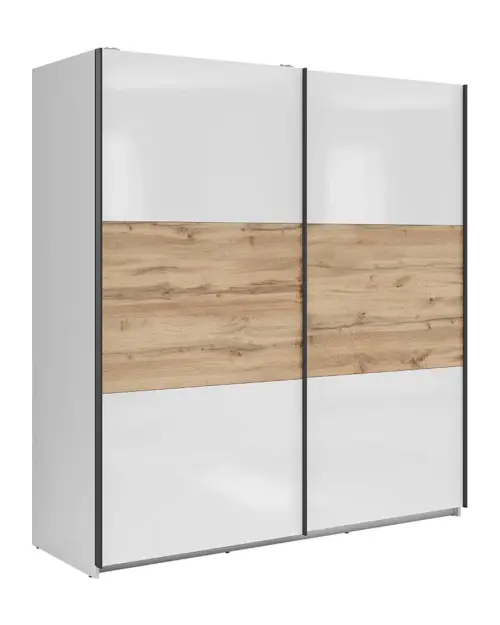 Armario de puertas correderas Tetrix 183 cm blanco brillo/roble wotan