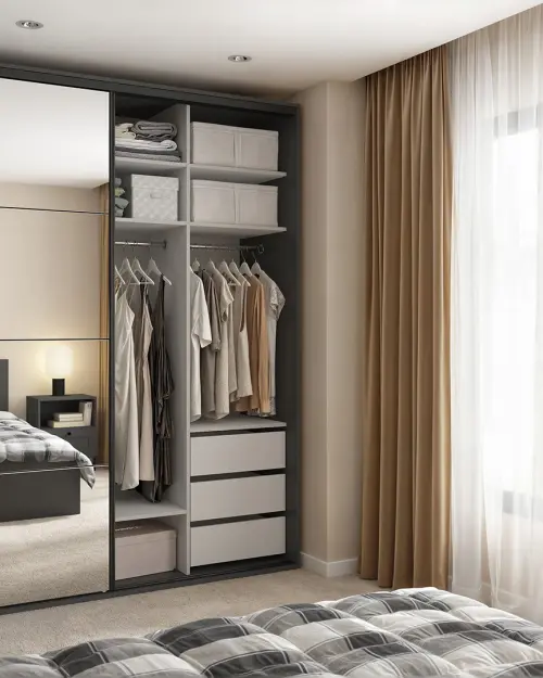 Sliding wardrobe Flex 200 cm with mirror graphite/artisan oak