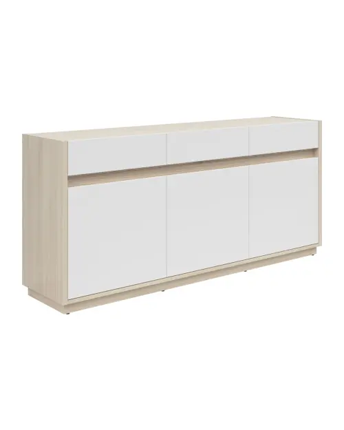 Cómoda Kim con 3 puertas y 3 cajones roble riva claro/blanco