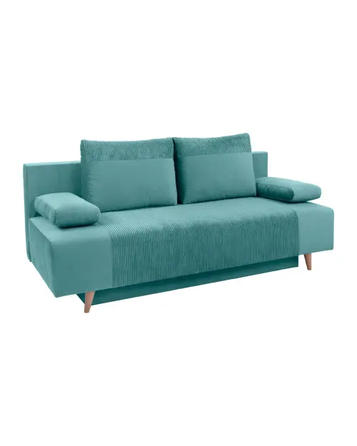 Sofá de tres plazas Leon convertible con arcón turquesa