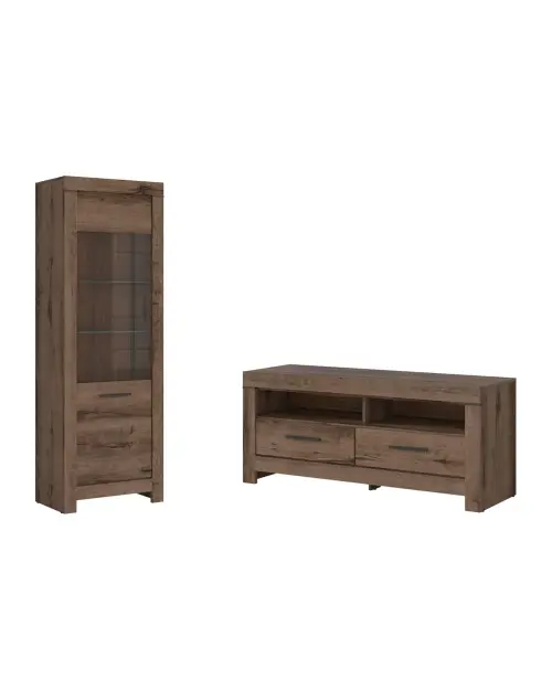 Conjunto Balin vitrina y RTV roble monastery