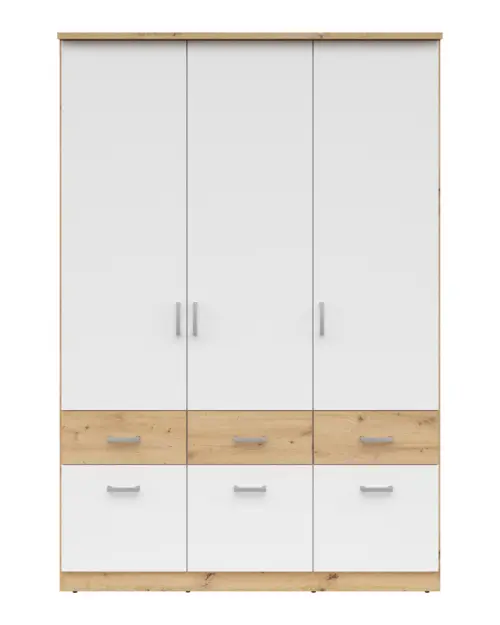 Three-door wardrobe Brando-3 136 cm with drawers artisan oak/white
