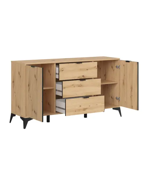 Cómoda Lamea 150 cm con 2 puertas y 3 cajones roble artisan