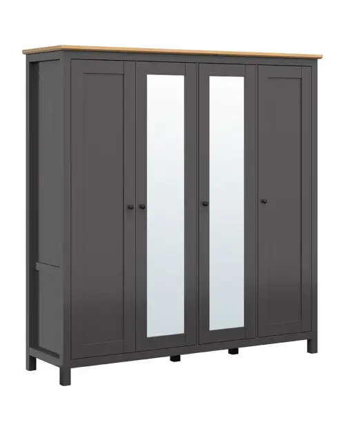 Armario de cuatro puertas Hesen 197 cm con espejo grafito/roble artisan