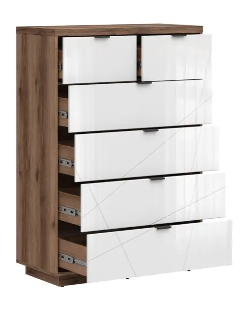 Cómoda Forn 90 cm con 6 cajones roble delano oscuro/blanco brillo