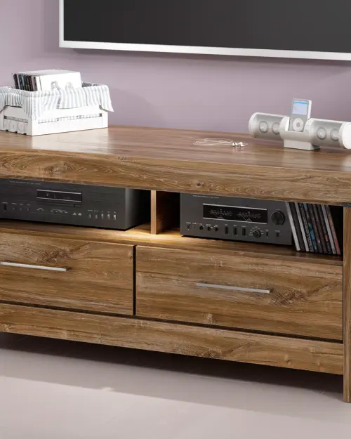 Mueble RTV Gent 138 cm con 2 cajones y estante roble stirling