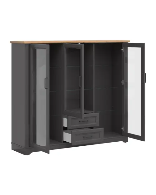 Vitrina Tolmin 168 cm con 3 puertas y 2 cajones grafito/roble artisan