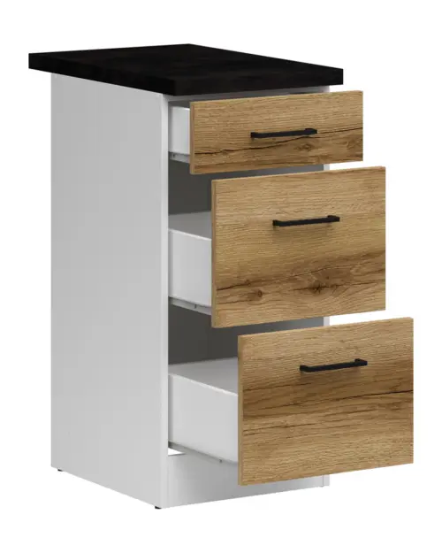 Mueble de cocina bajo Junona Line 40 cm con cajones roble delano claro con encimera