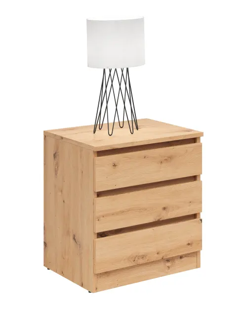 Mesita de noche Saturn 45 cm con 3 cajones roble artisan