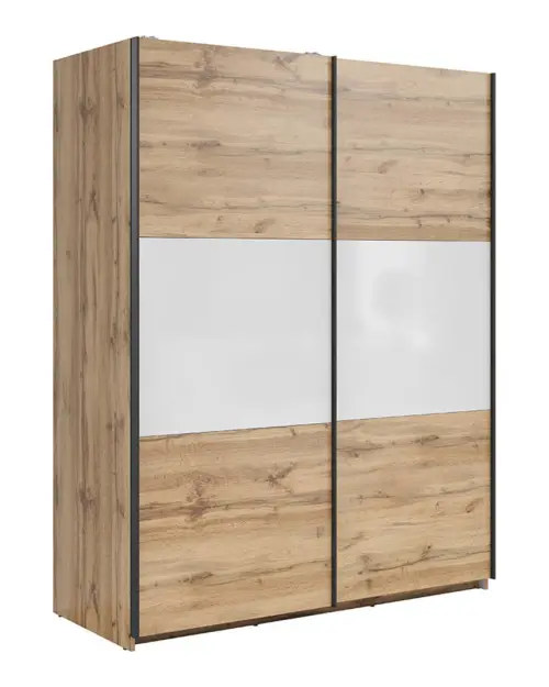 Armario de puertas correderas Tetrix 153 cm roble wotan/blanco brillo