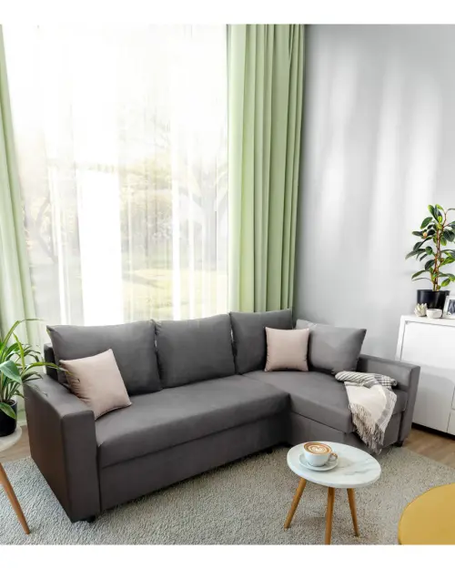 Sofá rinconera universal Przemek IV con función de cama y contenedores gris