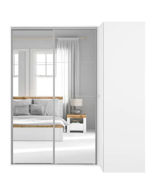 Модульный шкаф Flex 220x116 см угловой с зеркалом белый глянец