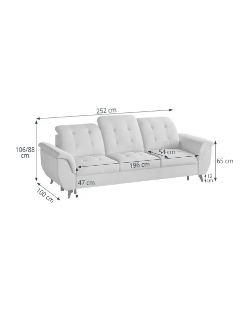 Three-seater Doria velvet sofa bed grey