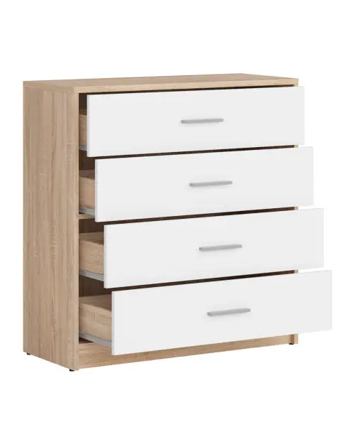 Cómoda Nepo Plus 80 cm con 4 cajones roble sonoma/blanco