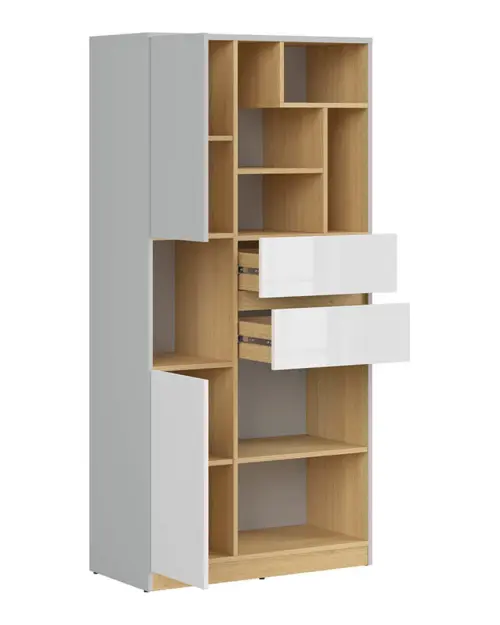 Estantería Nandu 80 cm con 2 puertas 2 cajones y 7 estantes gris claro/roble polaco