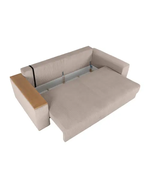 Trzyosobowa sofa rozkładana Peter z pojemnikiem na pościel, beżowy sztruks