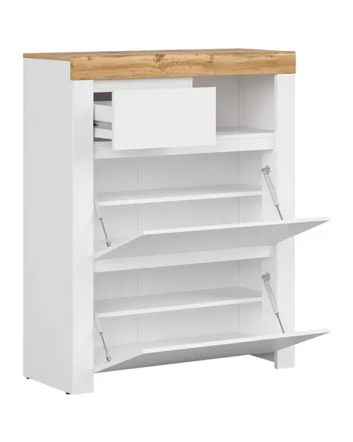 Zapatero Holten 92 cm blanco brillo/roble wotan